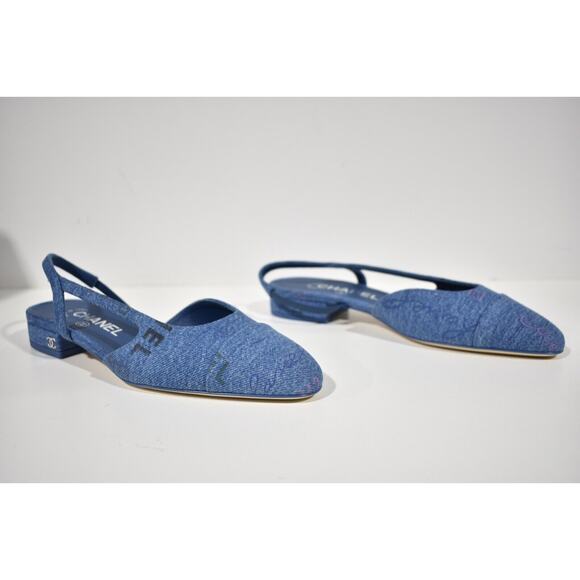 Chanel 22P Mademoiselle Coco Sling Light Blue Denim Slingback Ballet Flat 36 - Picture 4 of 7